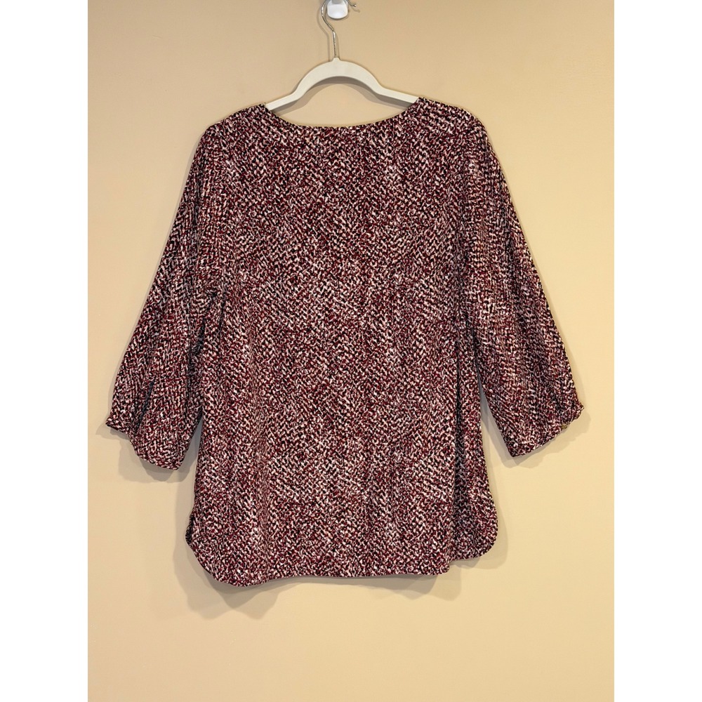 Liz Claiborne Womens Blouse Burgundy Large Print Top Career Office Abstract - Picture 5 of 6